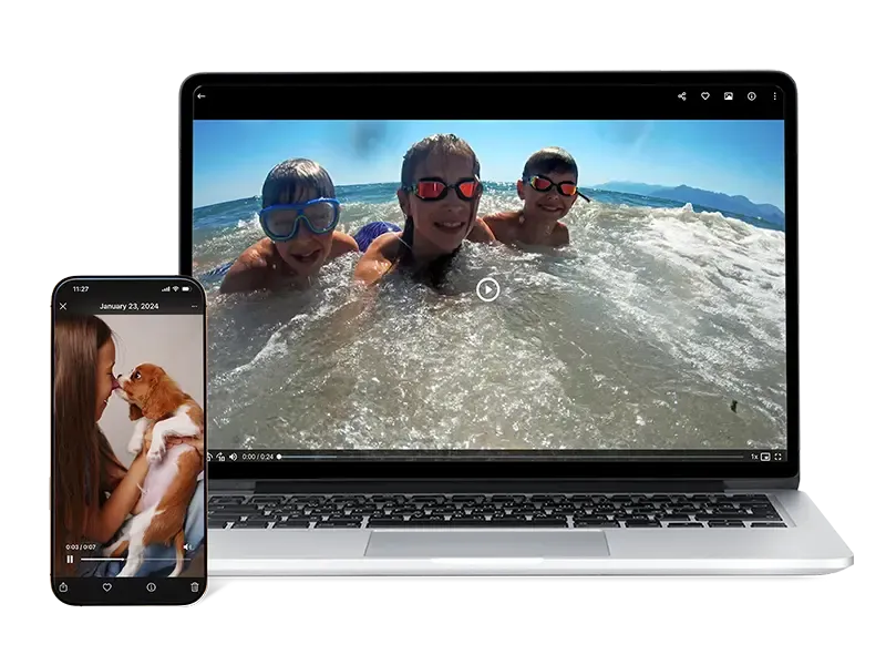 Laptop and smartphone streaming family videos on Forever platform